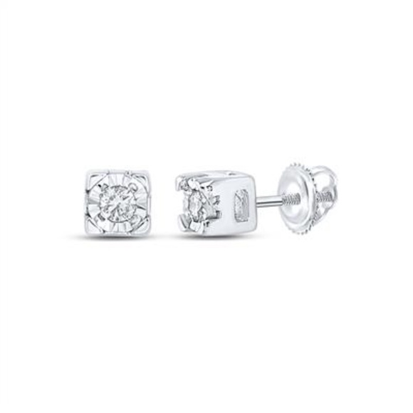 Diamond Earring Stud Sterling Silver  1/20 carat - Picture 1 of 2